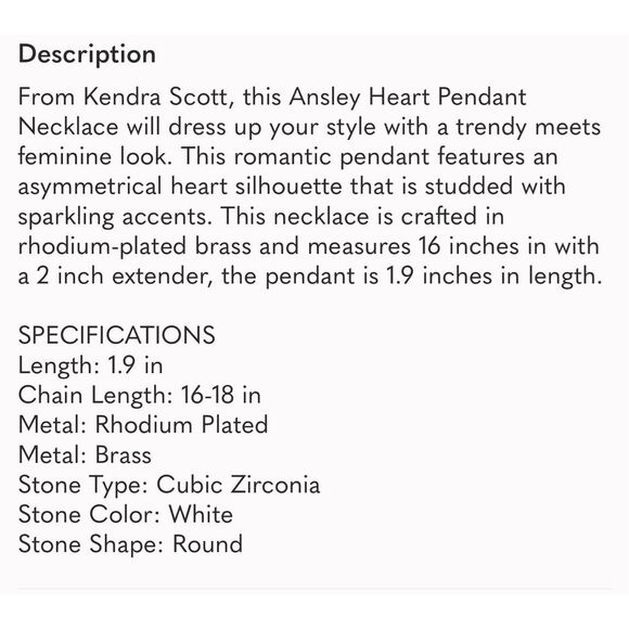 Kendra Scott NEW necklace - Ansley silver heart - Picture 10 of 11